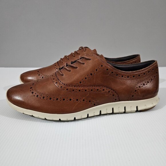 Cole Haan Shoes - Cole Haan Zerogrand Wingtip Oxford Womens Woodbury Brown Leather Ivory Size 11